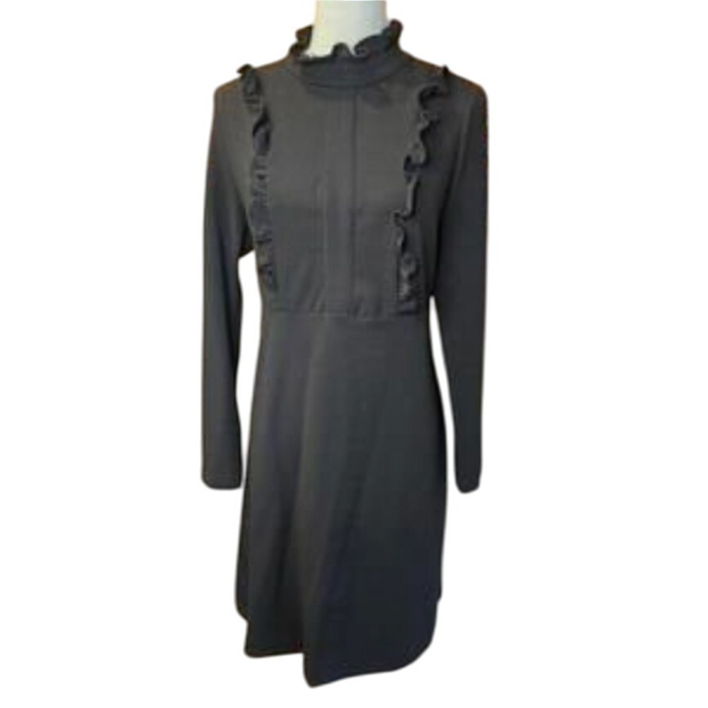 Sharagano Black‎ Ruffle Mock Neck Long Sleeve Stretch Dress Size 6 NWT $99